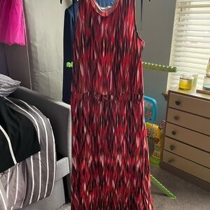 Calvin Klein Red and Black Patterned Dress